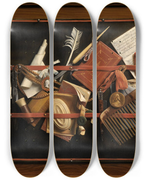 Triptych art skateboard deck of Samuel Van Hoogstraten Augenbetrgerstillleben by Samuel Van Hoogstraten (1627-1678)