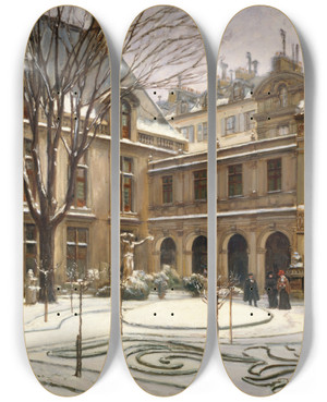 Triptych art skateboard deck of Henry Tenr Le Jardin Du Muse Carnavalet Effet De Neige by Henry Tenre (1864-1926)