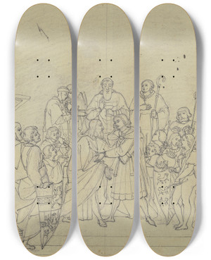 Triptych art skateboard deck of Franz Pforr Die Vershnung Kaiser Ottos Des Groen Mit Seinem Bruder Heinrich by Franz Pforr (1788-1812)