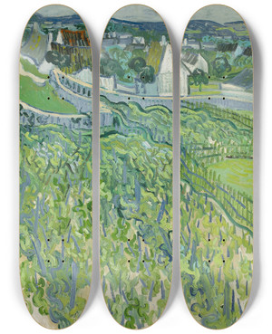 Triptych art skateboard deck of Vincent Van Gogh Vineyards At Auvers by Vincent van Gogh (1853-1890)