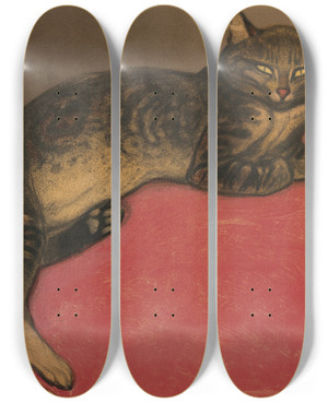 Triptych art skateboard deck of Thophile Alexandre Steinlen Lhiver Chat Sur Un Coussin by Theophile Alexandre Steinlen (1859-1923)