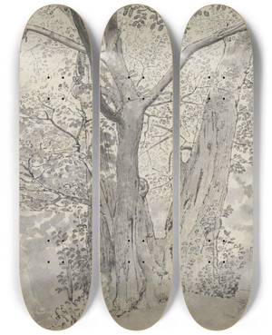 Triptych art skateboard deck of Thomas Stothard Tree Study by Thomas Stothard (1755-1834)