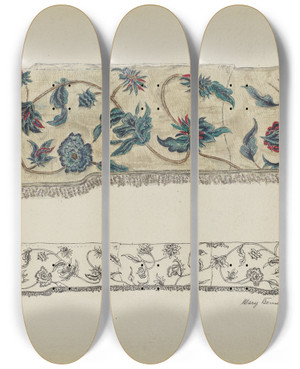 Triptych art skateboard deck of Mary Berner Crewel Embroidery_2 by Mary Berner
