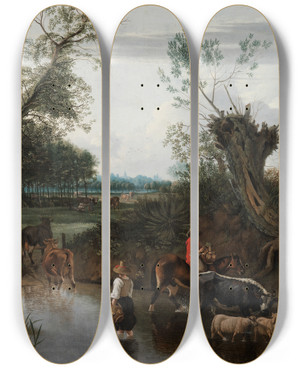 Triptych art skateboard deck of Jan Siberechts Peasants Crossing A Stream by Jan Siberechts (1627-1703) Triptych art skateboard deck of Jan Siberechts Peasants Crossing A Stream by Jan Siberechts (1627-1703)