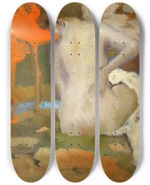 Triptych art skateboard deck of Karel Pillar Leda And The Swan by Karel Spillar (1871-1939)