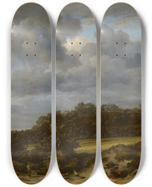 Triptych art skateboard deck of Jacob Van Ruisdael Cornfield by Jacob Van Ruisdael (1628-1682)