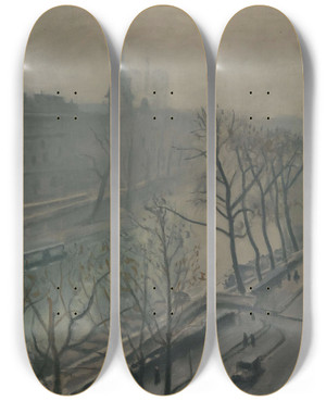 Triptych art skateboard deck of Albert Marquet Paris Le Quai Des Grands Augustins Crpuscule by Albert Marquet (1875-1947)