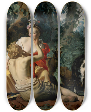 Triptych art skateboard deck of Gerard Van Honthorst Granida And Daifilo by Gerard Van Honthorst (1592-1656)