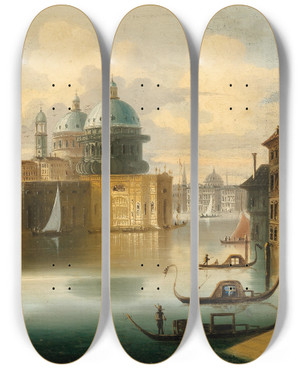 Triptych art skateboard deck of Johann Wilhelm Jankowsky Venice Capriccio by Johann Wilhelm Jankowsky (1825-1870)