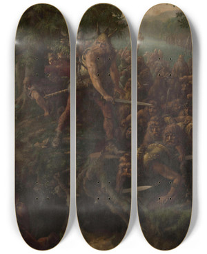 Triptych art skateboard deck of Karel De Kesel De Romeinse Invasie In Galli by Karel De Kesel