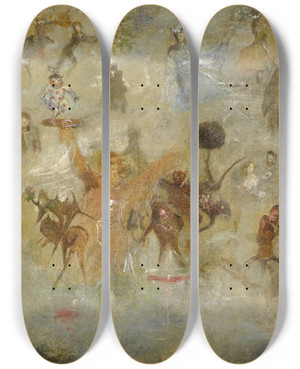 Triptych art skateboard deck of John Anster Fitzgerald The Pipe Dream by John Anster Fitzgerald (1819-1906)