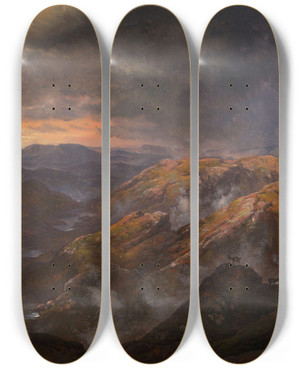 Triptych art skateboard deck of Johan Christian Dahl View From Lyshornet by Johan Christian Dahl (1788-1857)
