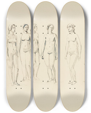 Triptych art skateboard deck of Franz Barwig The Elder Sechs Weibliche Akte by Franz Barwig The Elder (1868-1931)