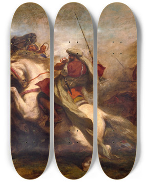 Triptych art skateboard deck of Eugne Delacroix Collision Of Moorish Horsemen by Eugene Delacroix (1798-1863)