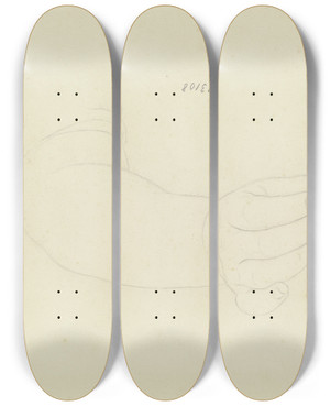 Triptych art skateboard deck of Karl Sandhaas Greifender Oder Etwas Auflesender Unterarm by Karl Sandhaas (1801-1859)