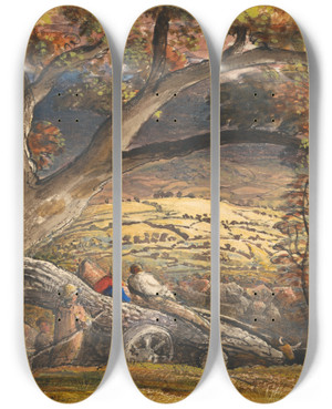 Triptych art skateboard deck of Samuel Palmer The Timber Wain by Samuel Palmer (1805-1881)