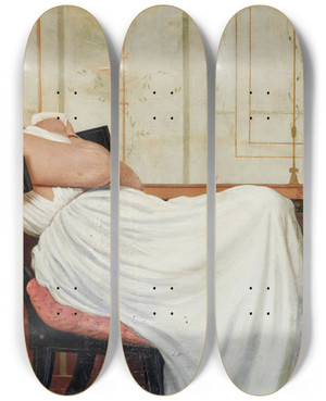 Triptych art skateboard deck of Raffaello Sorbi Laughing Girl by Raffaello Sorbi (1844-1931)