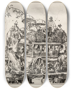 Triptych art skateboard deck of Frank Wilcox The Omnibus by Frank Wilcox (1887-1964)