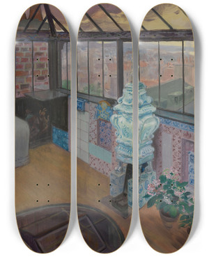 Triptych art skateboard deck of Pierre Georges Jeanniot Le Lookout Hauteville House by Pierre Georges Jeanniot (1848-1934)