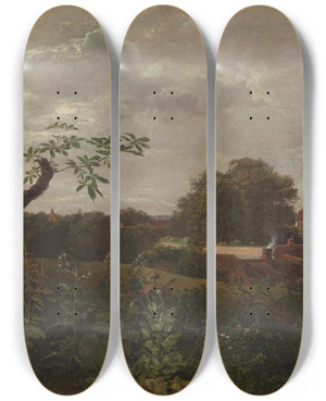 Triptych art skateboard deck of Johan Christian Dahl The Big Inn At Fredensborg by Johan Christian Dahl (1788-1857)