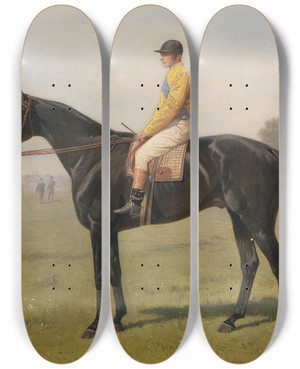 Triptych art skateboard deck of Emil Volkers Horse With Jockey by Emil Volkers (1831-1905)