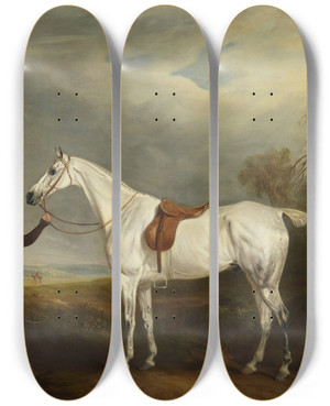 Triptych art skateboard deck of John E Ferneley Lord Howes Groom With Gray Hunter by John Ferneley
