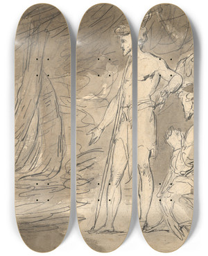 Triptych art skateboard deck of William Hamilton John The Baptist And Two Men With Christ by William Hamilton (1751-1801)