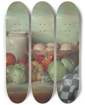 Triptych art skateboard deck of Jan Ingenhoes Kchenstillleben Mit Eiern by Jan Ingenhoes (1882-1948)
