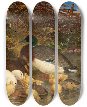 Triptych art skateboard deck of John Frederick Herring Snr Ducks And Ducklings By A Pond by John Frederick Herring Snr (1795-1865)