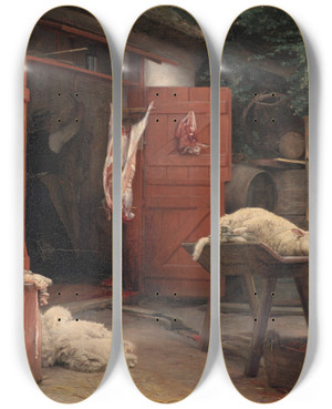 Triptych art skateboard deck of Carl Bloch A Slaughterhouse In Hellebk by Carl Bloch (1834-1890)