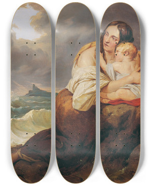 Triptych art skateboard deck of Josef Danhauser Die Schiffbrchige by Josef Danhauser (1805-1845)