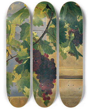 Triptych art skateboard deck of Ferdinand Georg Waldmller Traubengehnge by Ferdinand Georg Waldmuller (1793-1865)