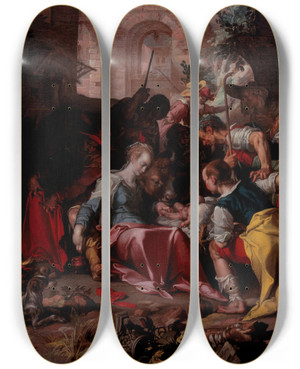Triptych art skateboard deck of Joachim Wtewael The Adoration Of The Shepherds by Joachim Wtewael (1566-1638)
