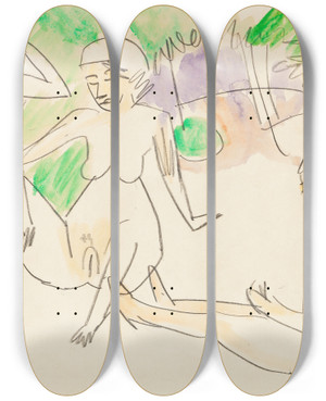 Triptych art skateboard deck of Ernst Ludwig Kirchner Drei Frauenakte by Ernst Ludwig Kirchner (1880-1938)