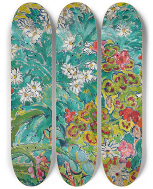 Triptych art skateboard deck of Louis Valtat Parterre De Fleurs_2 by Louis Valtat (1869-1952)