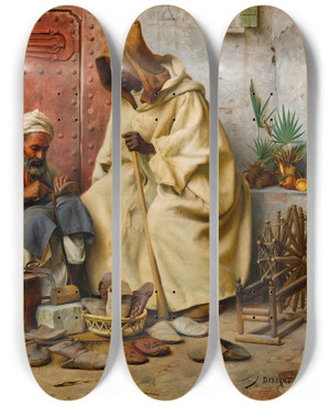 Triptych art skateboard deck of Jean Discart The Cobbler by Jean Discart (1856-1944)