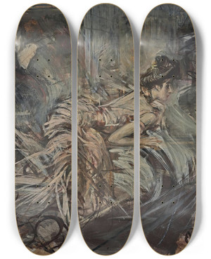 Triptych art skateboard deck of Giovanni Boldini The Artistsmodel by Giovanni Boldini (1842-1931)