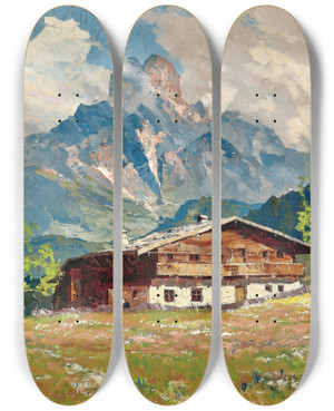 Triptych art skateboard deck of Hans Maurus Blick Auf Die Bischofsmtze Von Filzmoos by Hans Maurus (1901-1942)