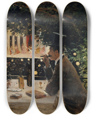 Triptych art skateboard deck of Jean Braud Dner Aux Ambassadeurs by Jean Beraud (1849-1935)