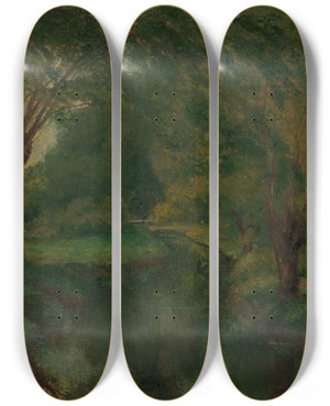 Triptych art skateboard deck of Gustave Courbet A Brook In A Clearing by Gustave Courbet (1819-1877)