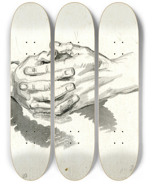 Triptych art skateboard deck of David Humbert De Superville Gevouwen Handen Met De Vingers In Elkaar by David Humbert De Superville (1770-1849)