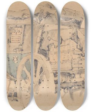 Triptych art skateboard deck of Samuel Prout A Diligence Facing Left by Samuel Prout (1783-1852)