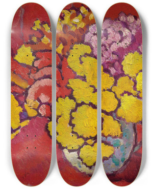 Triptych art skateboard deck of Louis Valtat Fleurs Jaunes Draperie Rouge by Louis Valtat (1869-1952)