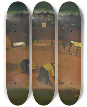 Triptych art skateboard deck of Gustave De Smet La Moisson by Gustave De Smet (1877-1943)