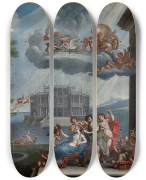 Triptych art skateboard deck of After Francesco Albani The Toilet Of Venus by After Francesco Albani (1578-1660)