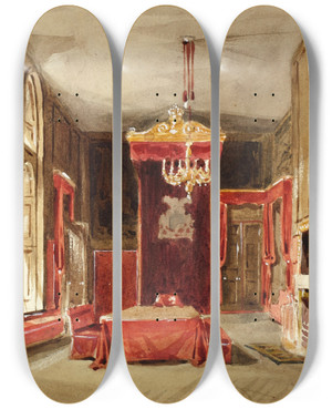 Triptych art skateboard deck of Augustus Charles Pugin Study For Drawing Room St James From Microcosm Of London by Augustus Charles Pugin (1762-1832)