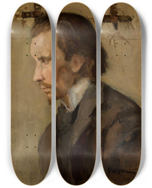 Triptych art skateboard deck of Witold Wojtkiewicz Portrait Of Zygmunt Skirgieo Musician by Witold Wojtkiewicz (1879-1909)