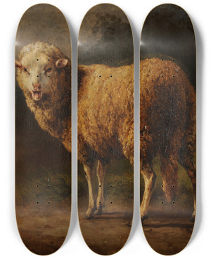 Triptych art skateboard deck of Jacquesraymond Brascassat Mouton Blant by Jacques Raymond Brascassat (1804-1867)