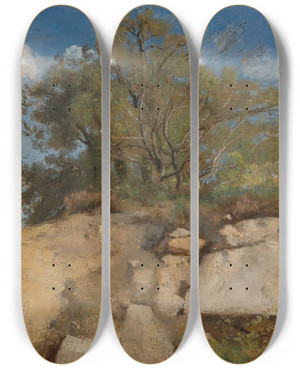 Triptych art skateboard deck of Jeanbaptistecamille Corot Fontainebleau Sommet De Carrire Boise by Jean-Baptiste-Camille Corot (1796-1875)