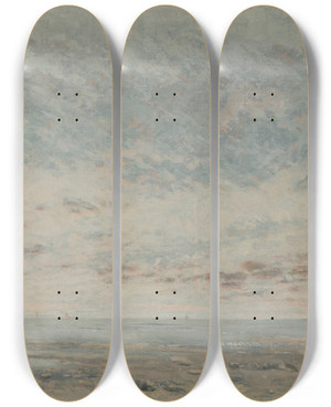 Triptych art skateboard deck of Gustave Courbet Low Tide At Trouville by Gustave Courbet (1819-1877)